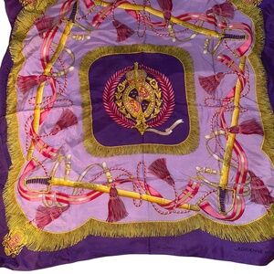Adrienne Vittadini Pink Purple gold STUNNING 100% SILK horse riding crop scarf